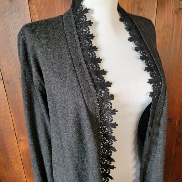 Soft Surroundings Women Large Cashmere Blend Open Front Cardigan Charcoal Black - Picture 5 of 10